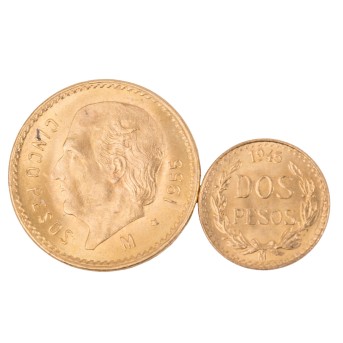 Mexiko/GOLD - 5 Pesos 1955 und 2 Pesos 1945,