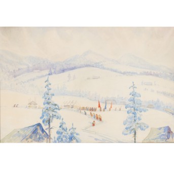 KUSMIDROWICZ, JAN (1886-1938) "Winterliche Prozession in Worochta" 1929