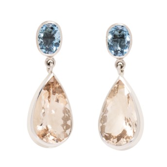 Ohrhänger mit Morganit -Tropfen 12,14 ct. und feinen ovalen Aquamarinen 1,98 ct.