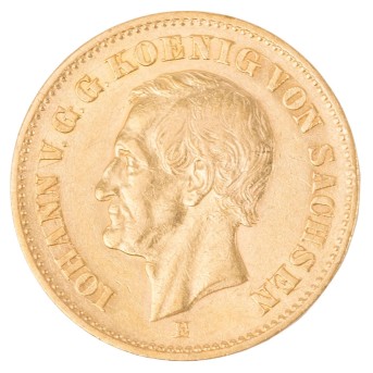 Dt. Kaiserreich /GOLD - Sachsen, Johann (1854-1873) 20 Mark 1873 E,