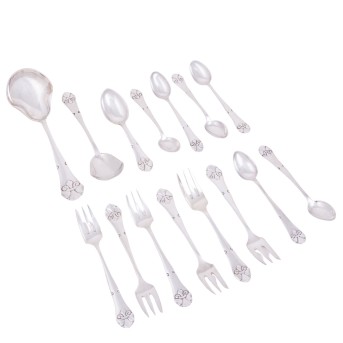 DÄNEMARK Kaffeebesteck- Set 'Französische Lilie', 826 Silber, 15tlg., 1919-1940,