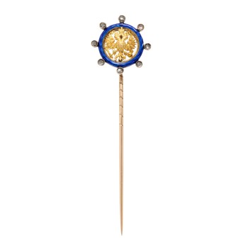 Anstecknadel mit Diamantrosen und blauem Email,