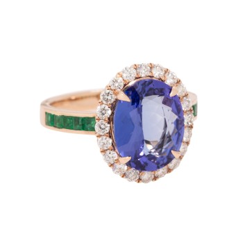 Ring mit Tansanit, Brillanten und Smaragden, 