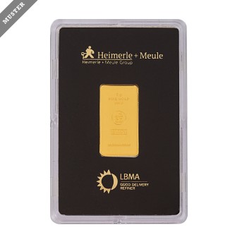 HEIMERLE + MEULE GOLDbarren – 5 g GOLD fein, Goldbarren geprägt, Hersteller Heimerle + Meule,