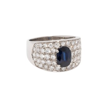 Ring mit Saphir ca. 1 ct und Achtkantdiamanten