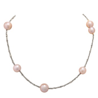 Collier mit Süßwasserperlen und grauen Diamanten
