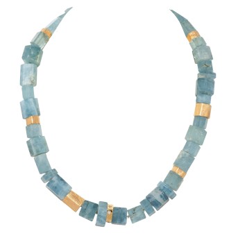 Collier aus Aquamarin mit Goldzwischenteilen,