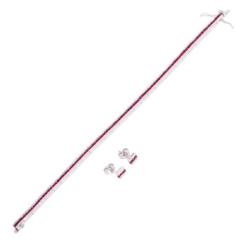 Schmuckset Armband und Ohrstecker mit Rubinen und Brillanten