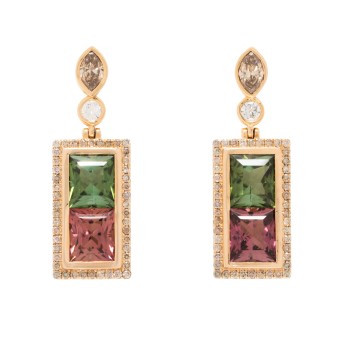 Charmante Ohrhänger mit feinen grünen und rosa Turmalinen zus. 10,86 ct.