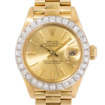 ROLEX Lady Datejust 26 'Borke', Ref. 6927 mit Aftermarket Diamantlünette, ca. 1983. 