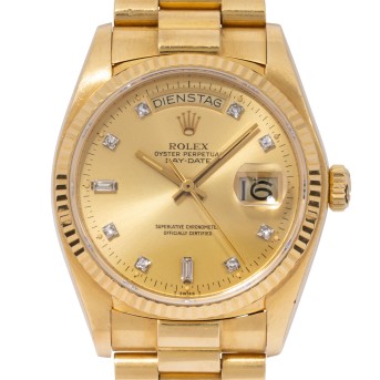 ROLEX Day-Date 36 'Baguettes & Diamonds', Ref. 18038 mit neuer Revision, Box und Papieren, 1980.