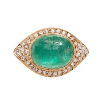 Brosche mit Beryllcabochon und Achtkantdiamanten