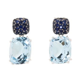 Charmante Ohrhänger mit feinen Aquamarinen zus. 12,87 ct. und Safiren