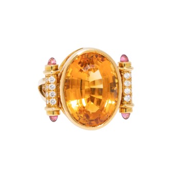Ring mit feinem Citrin, Brillanten und 4 Turmalinen,