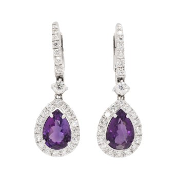 Graziöse Ohrhänger mit feinen Amethyst-Tropfen 2,39 ct. und Billanten zus. 1,26 ct.