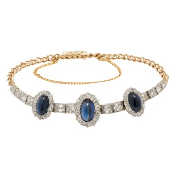 Armband mit 3 Saphiren und Altschliffdiamanten
