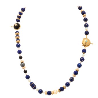 Unikat Kette mit Lapislazuli, Opal, Onyx, Brillanten