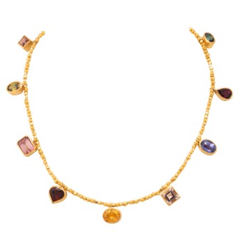 Collier mit 9 verschiedenen Edelsteinanhängern,