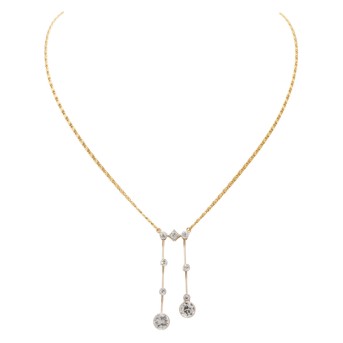 Negligé-Collier mit 2 Altschliffdiamanten von ca. 0,67 u. ca. 0,71 ct,