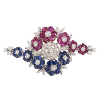 Bunte vintage Brosche mit Farbstein- und Diamantbesatz: