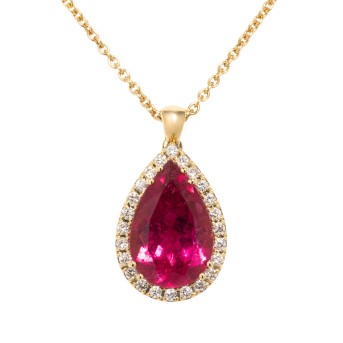 Anhänger mit einem feinen Rubellit-Tropfen von 5,0 ct., umrahmt mit Brillanten zus. 0,25 ct.