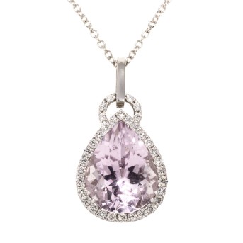 Eleganter Anhänger mit 1 feinen Kunzit-Tropfen von 10,40 ct, und Brillanten 0,72 ct.