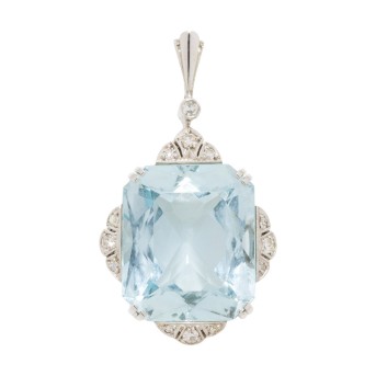 Art Déco Anhänger mit 1 feinen Aquamarin von ca.15 ct. und Diamanten