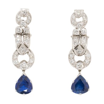 Ohrhänger mit feinen Safir-Tropfen und Brillanten von zus. ca. 0,60 ct.
