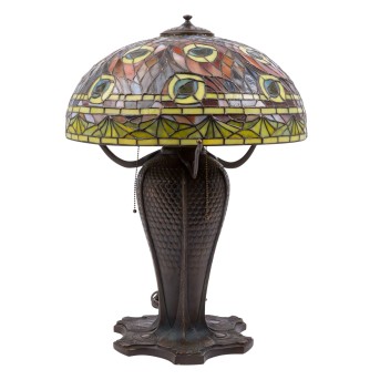 Große Tischlampe mit Pfauenfeder-Motiv im Tiffany-Stil