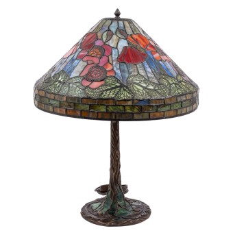 Große Tischlampe mit Mohnblumen-Dekor im Tiffany-Stil