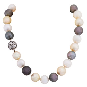 Feines Südseeperlencollier, von 14-16 mm. Multicolor.