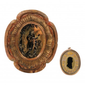 19. Jh.: 2 Églomisé-Miniaturen.