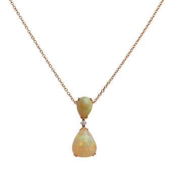 Necklace with two very fine opals, one brilliant-cut diamond.