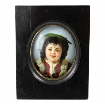 Kinderportrait-Miniatur auf Porzellan, wohl 1. H. 20. Jh.
