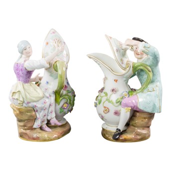 MEISSEN MEISSEN Paar figürliche Kannen mit Mädchen und Herrn, um 1900, 1.u. 2. Wahl,