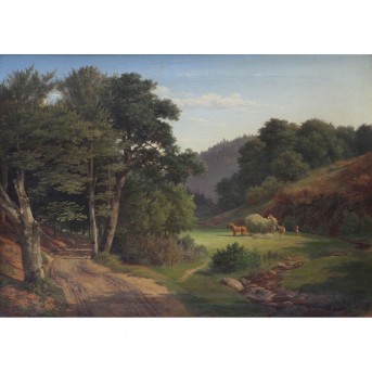 GOOS, BEREND (attrib. 1815-1885): Midday haymaking at the edge of the forest, 1866,