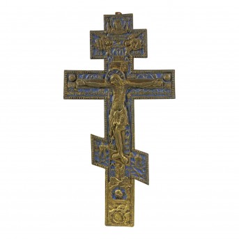 Kreuzikone/Segenskreuz aus Messing. RUSSLAND, 18./19. Jh.
