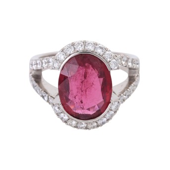 Damenring, bes. mit 1 Turmalin 4,15 ct. u. Diam.-Brill. zus. ca. 1,13 cts. TW-W/VSI-SI.