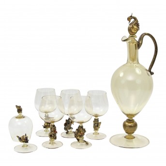 Probably MURANO stopper carafe with 6 glasses, 20th c.
