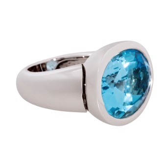 74873 Damenring mit einem facettierten Blautopas ca. 33,02ct, WG 18K, ca. Gr. 54