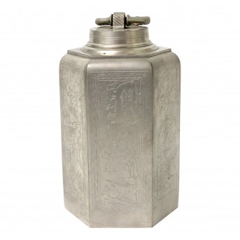 Große Schraubdeckelflasche aus Zinn. 20. Jh.