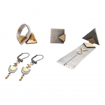 Convolute 5-piece silver jewelry with gold details and 1 Citrintriangel faceted;