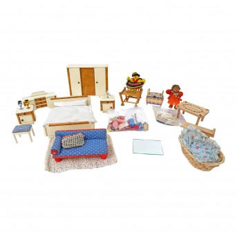 Dollhouse furniture and accessories, around 1940,