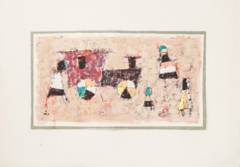 MONOGRAMMIST (Maler/in 20. Jh.), 'Figuren und Lokomotive',