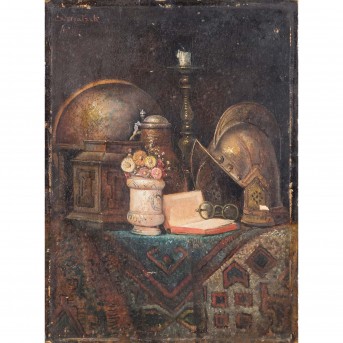 MATZEK, OTTO MATZEK, OTTO (österreichischer Maler 19./20. Jh.), 'Historismusstillleben mit Helm',
