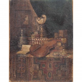 MATZEK, OTTO, attr. (österreichischer Maler 19./20. Jh.), 'Historismusstillleben mit Geige und Muschelpokal',