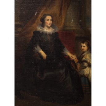 DEIKER, JOHANNES CHRISTIAN, attr. (Wetzlar 1822-1895 Düsseldorf), 'Edeldame mit Kind', copy after Anthonis van Dyck (?),