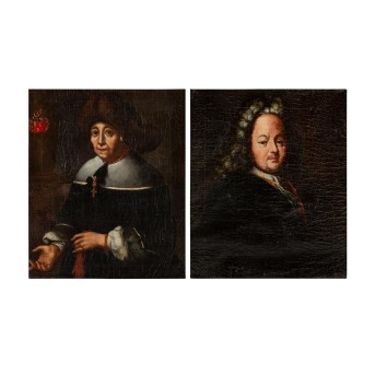 MALER des 18. Jh., Paar Portraits mit Familienwappen,