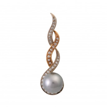 Pendant, with 1 gray Tahiti cultured pearl and diam. 0.38 ct. FW/VSI. 