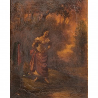 PAINTER/IN 19th century (indistinctly signed), "Young lady in park landscape",